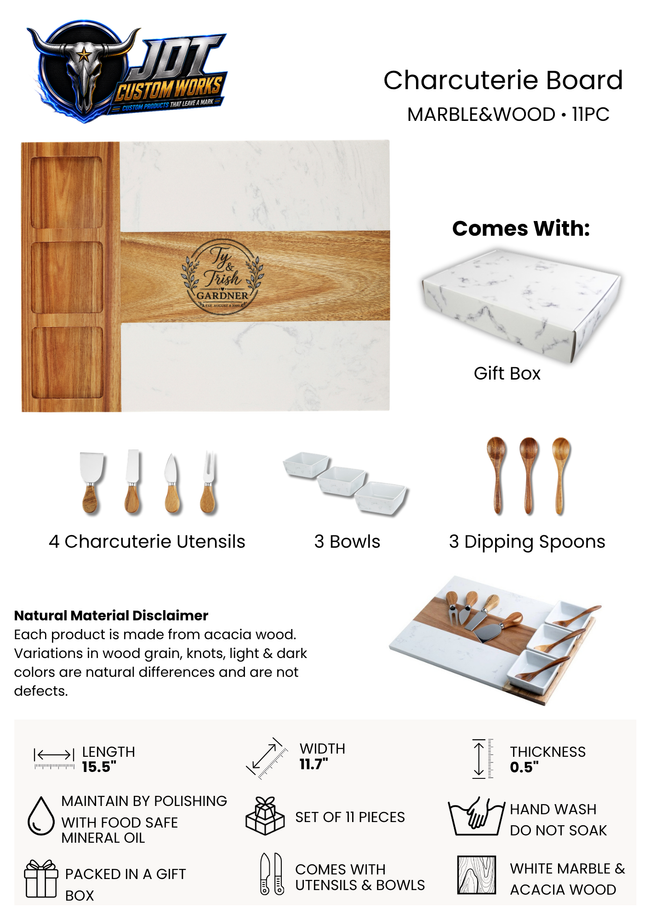Marble & Acacia Wood Charcuterie Board – Personalized Serving Board Gift